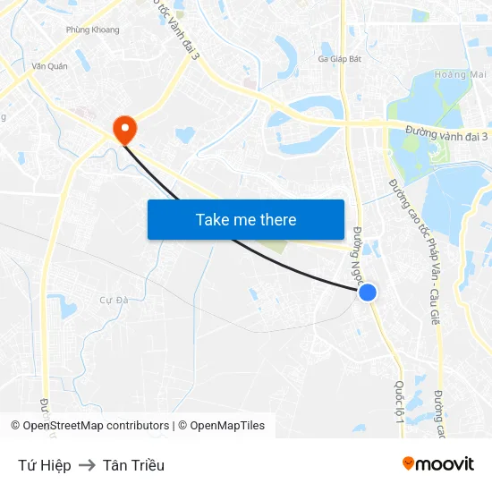 Tứ Hiệp to Tân Triều map