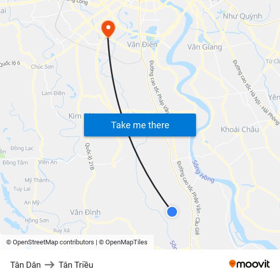 Tân Dân to Tân Triều map