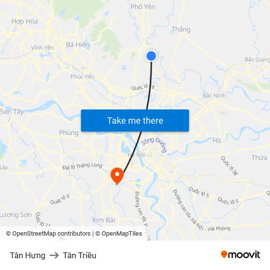 Tân Hưng to Tân Triều map