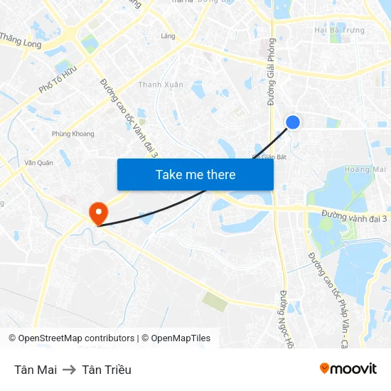 Tân Mai to Tân Triều map
