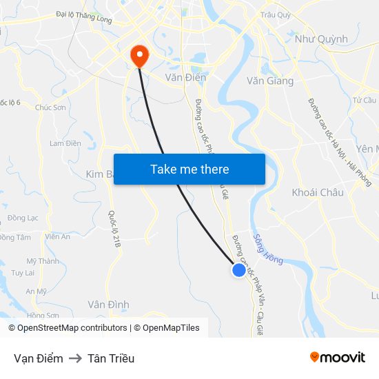 Vạn Điểm to Tân Triều map