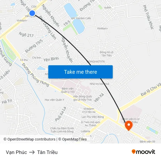 Vạn Phúc to Tân Triều map