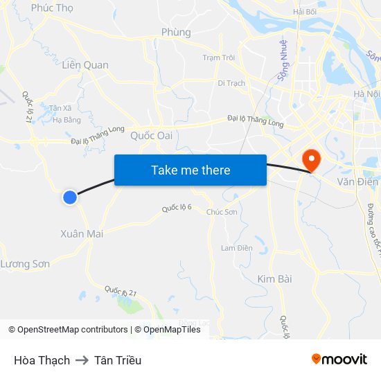 Hòa Thạch to Tân Triều map