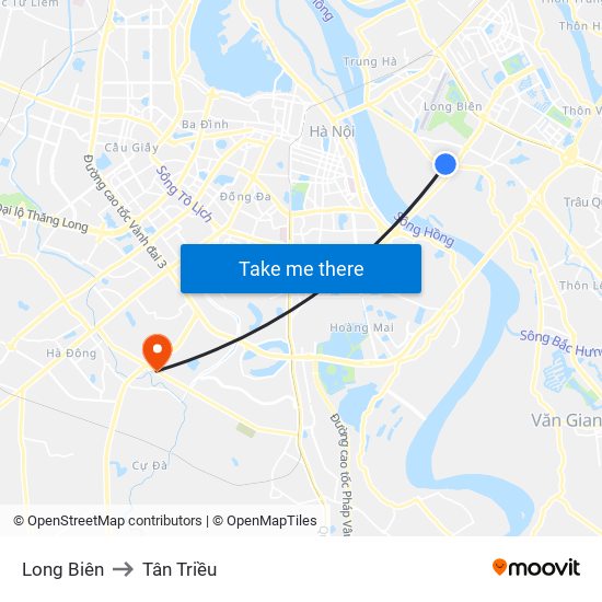 Long Biên to Tân Triều map
