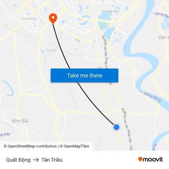 Quất Động to Tân Triều map