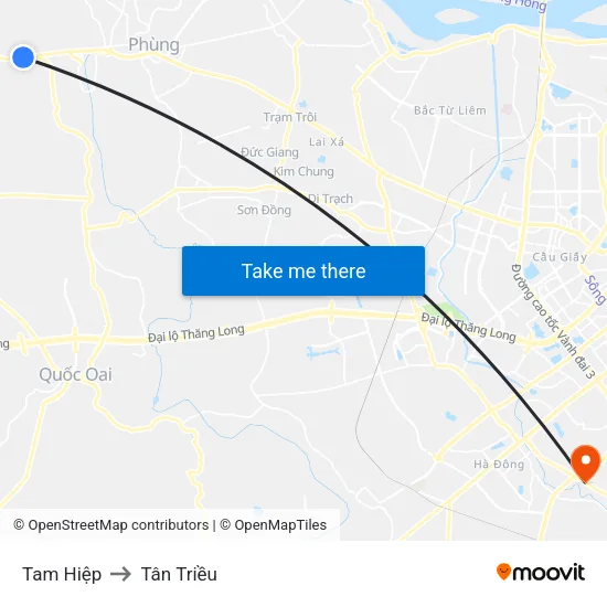 Tam Hiệp to Tân Triều map