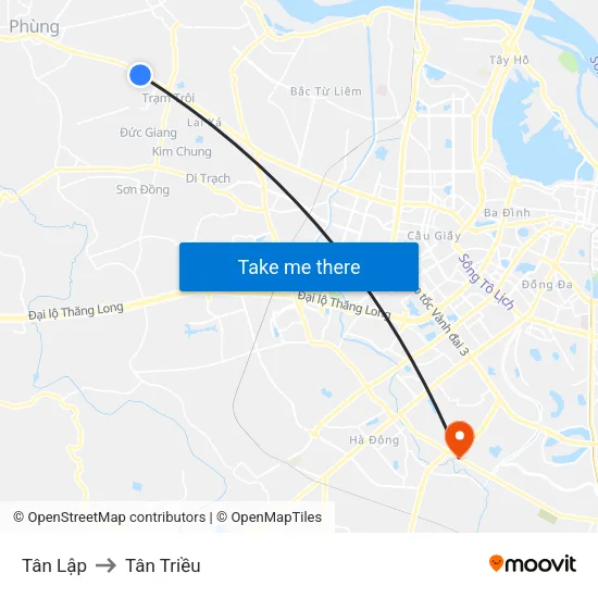 Tân Lập to Tân Triều map