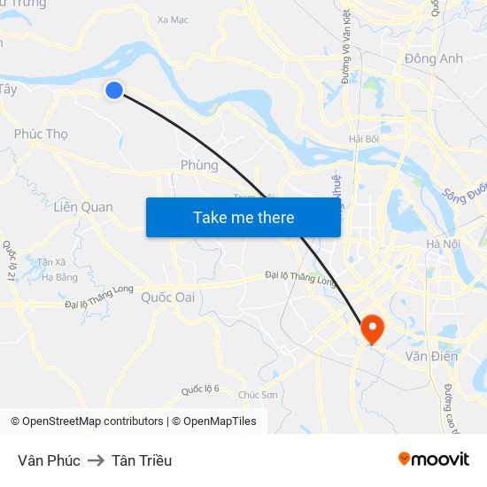 Vân Phúc to Tân Triều map