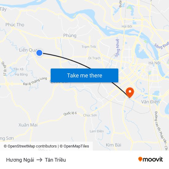 Hương Ngải to Tân Triều map