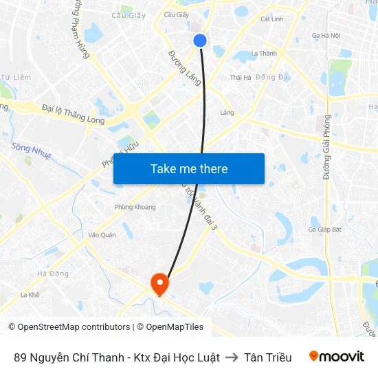 89 Nguyễn Chí Thanh - Ktx Đại Học Luật to Tân Triều map