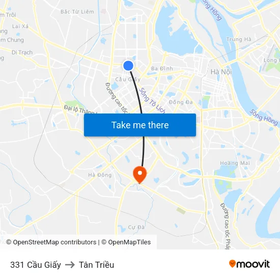 331 Cầu Giấy to Tân Triều map
