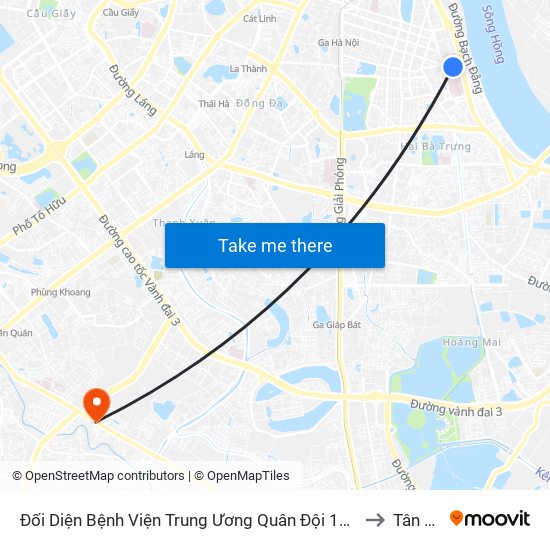 Đối Diện Bệnh Viện Trung Ương Quân Đội 108 - Trần Hưng Đạo to Tân Triều map