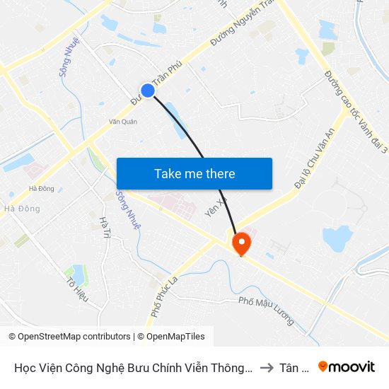 Học Viện Công Nghệ Bưu Chính Viễn Thông - Trần Phú (Hà Đông) to Tân Triều map