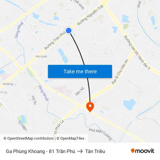 Ga Phùng Khoang - 81 Trần Phú to Tân Triều map