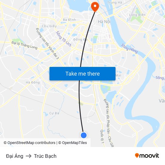 Đại Áng to Trúc Bạch map