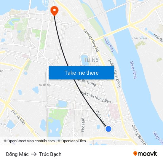 Đống Mác to Trúc Bạch map