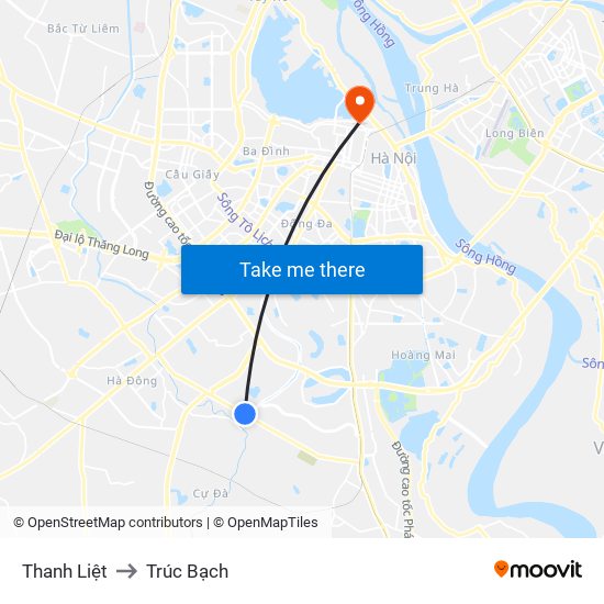 Thanh Liệt to Trúc Bạch map