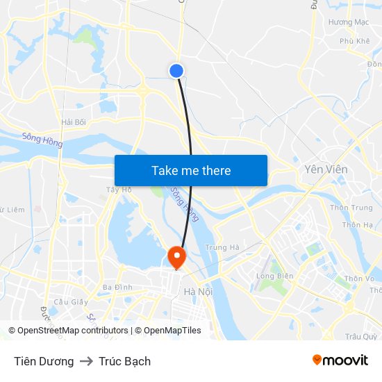 Tiên Dương to Trúc Bạch map