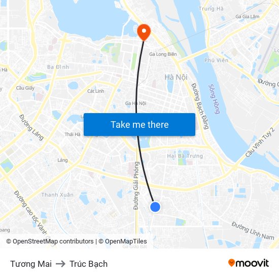 Tương Mai to Trúc Bạch map
