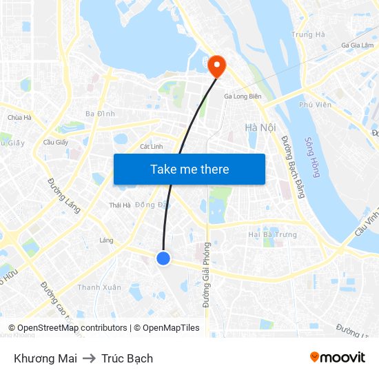 Khương Mai to Trúc Bạch map