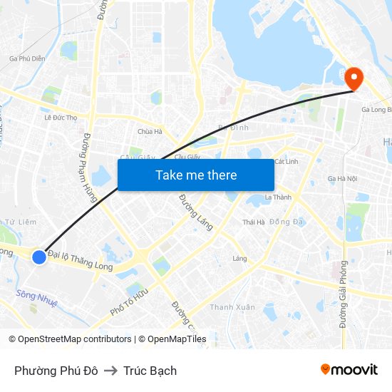 Phường Phú Đô to Trúc Bạch map