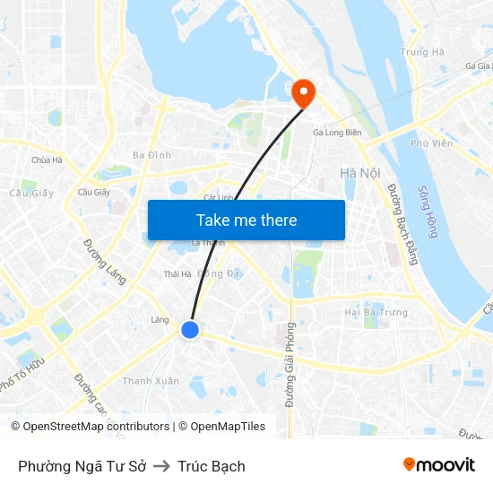 Phường Ngã Tư Sở to Trúc Bạch map