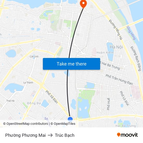 Phường Phương Mai to Trúc Bạch map