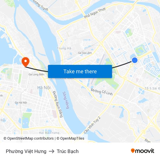 Phường Việt Hưng to Trúc Bạch map