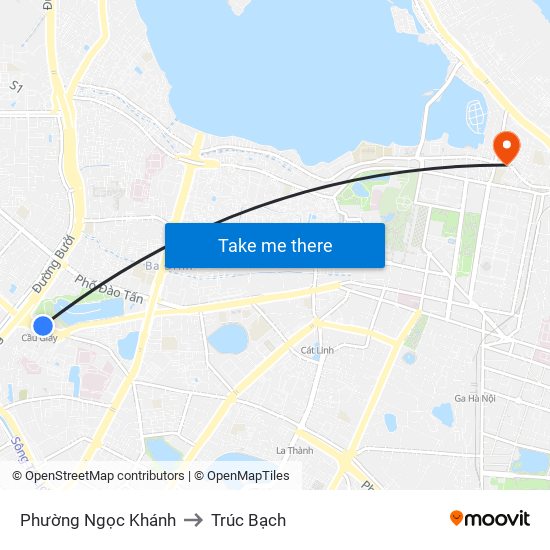 Phường Ngọc Khánh to Trúc Bạch map