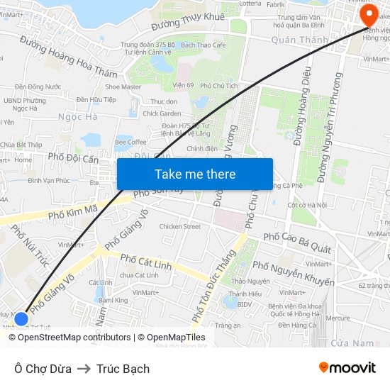 Ô Chợ Dừa to Trúc Bạch map