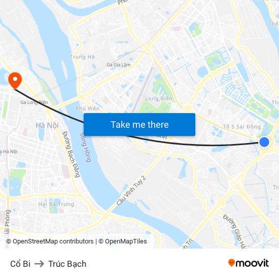 Cổ Bi to Trúc Bạch map