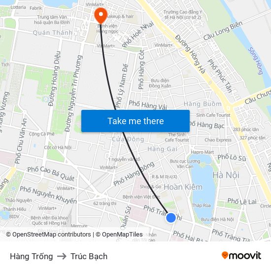 Hàng Trống to Trúc Bạch map