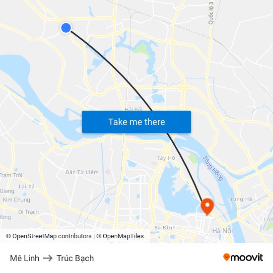Mê Linh to Trúc Bạch map