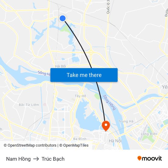 Nam Hồng to Trúc Bạch map