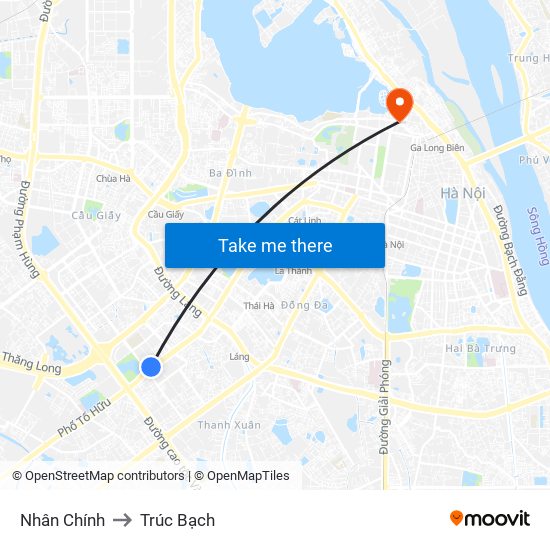 Nhân Chính to Trúc Bạch map