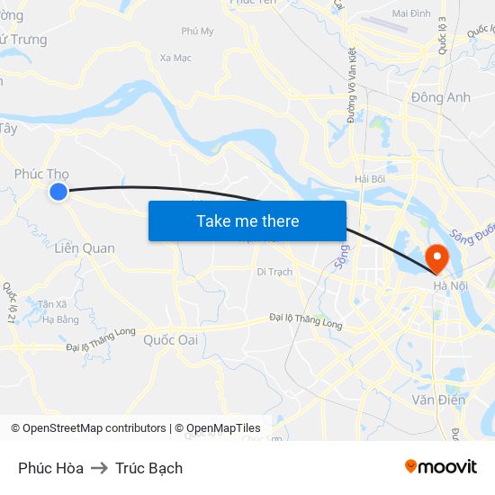 Phúc Hòa to Trúc Bạch map