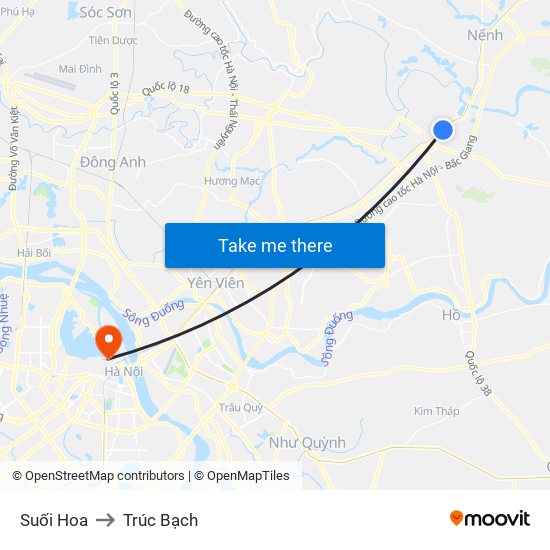 Suối Hoa to Trúc Bạch map