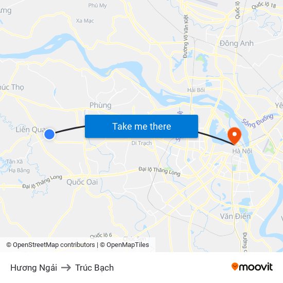 Hương Ngải to Trúc Bạch map