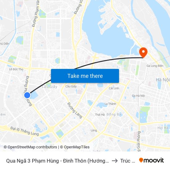 Qua Ngã 3 Phạm Hùng - Đình Thôn (Hướng Đi Phạm Văn Đồng) to Trúc Bạch map