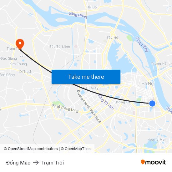 Đống Mác to Trạm Trôi map