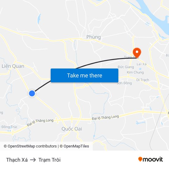 Thạch Xá to Trạm Trôi map