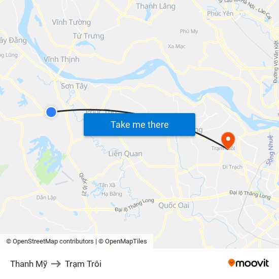 Thanh Mỹ to Trạm Trôi map