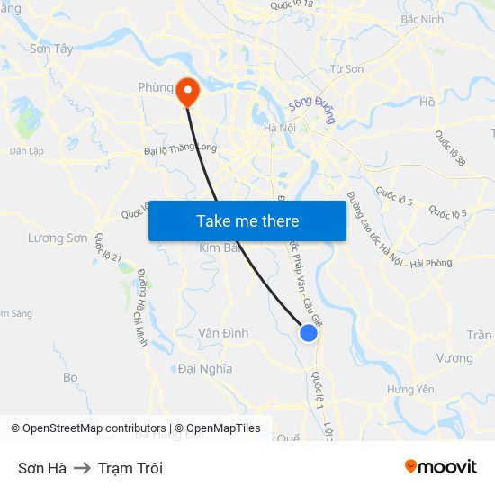 Sơn Hà to Trạm Trôi map