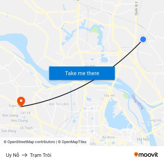 Uy Nỗ to Trạm Trôi map