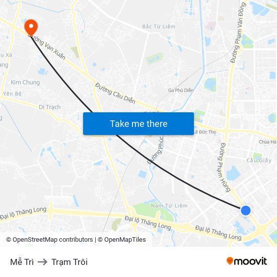 Mễ Trì to Trạm Trôi map