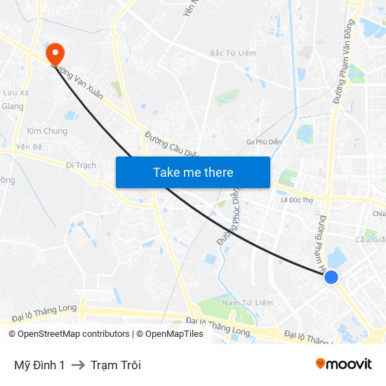 Mỹ Đình 1 to Trạm Trôi map