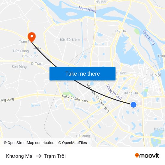 Khương Mai to Trạm Trôi map