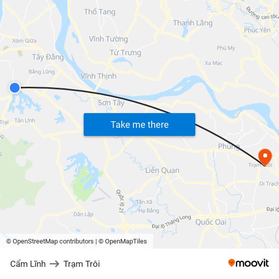 Cẩm Lĩnh to Trạm Trôi map