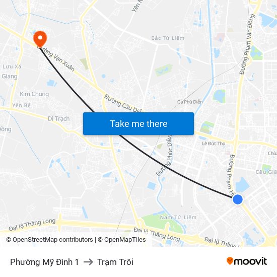 Phường Mỹ Đình 1 to Trạm Trôi map