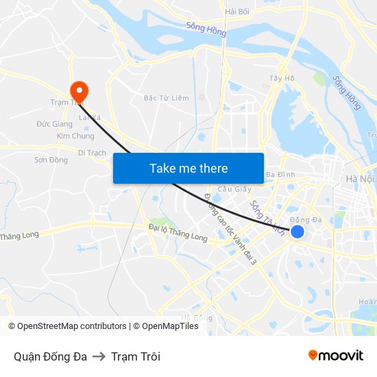 Quận Đống Đa to Trạm Trôi map